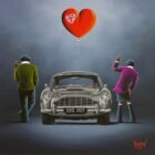 Lake District art by David Renshaw. Mr and Mrs Gold Finger. Boutique limited edition print inspired by 'James Bond' featuring the iconic Aston Martin DB5.