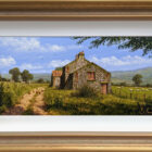 lake district art original oil painting summer grazing out on the hill by edward hersey in a gold frame with white slip.