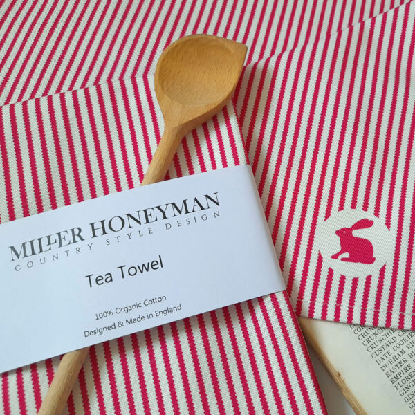 Ribbon Stripe Pink organic cotton tea towel by local textile designer Miller Honeyman.