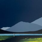 lake district art limited edition print by artist jay nottingham silhouettes and outlines Causey Pike Across Derwentwater and the slopes of Catbells near Keswick