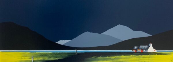 lake district art limited edition print by artist jay nottingham silhouettes and outlines Causey Pike Across Derwentwater and the slopes of Catbells near Keswick