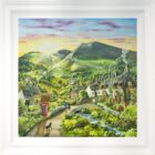 Lake District art original oil and acrylic painting Choices Choices by Caroline Deighton in a white frame.