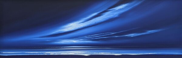 lake district art original acrylic painting an abstract landscape seascape by jonathan shaw with sweeping clouds in deep blue tones Midnight Blue Skies