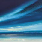 Lake District art original acrylic painting northern Skies by Jonathan Shaw of a dramatic skyscape in rich blue green light