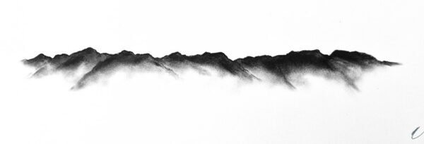 original charcoal art by lake district artist Daniel cooper. Solitude Act 265 - The Screes from Wastwater in Wasdale Cumbria - dramatic mountain silhouettes