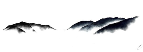 original pyrography charcoal and mixed media painting by lake district artist Daniel cooper featuring Helm Crag Seat Sandal and Great Rigg from Grasmere Cumbria