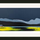lake district art limited edition print by artist jay nottingham silhouettes and outlines of The Langdales pikes from Loughrigg Tarn north of windermere and skelwith bridge
