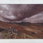lake district art original acrylic painting of langdales with a moody sky mountain silhouette alpine landscape