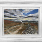lake district art original acrylic mixed media canvas painting of a view from fairfield horseshoe towards windermere with drystone wall fell walkers and sweeping sunset sky