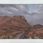 lake district art original acrylic painting of langdales towards pike o stickle with a moody sky mountain silhouette alpine landscape