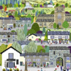 lake district art original painting by artist linda mellin. Cartmel featuring The Races / The Priory / Kings Arms / L’Enclume / Sticky Toffee Pudding Shop and more…