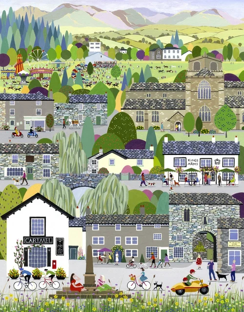 lake district art original painting by artist linda mellin. Cartmel featuring The Races / The Priory / Kings Arms / L’Enclume / Sticky Toffee Pudding Shop and more…