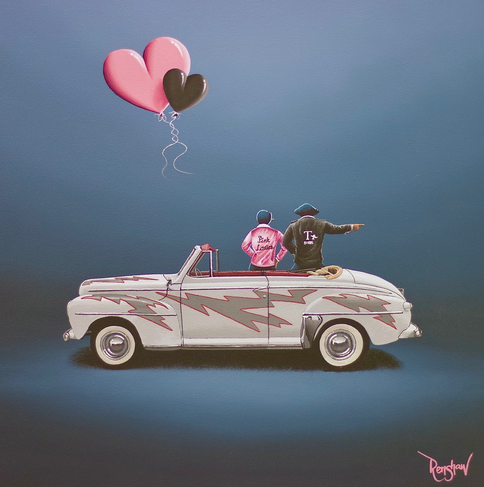 Go Greased Lightnin' Lake District art by David Renshaw Go Greased Lightnin Boutique limited edition print inspired by 'Grease' featuring the iconic 1948 Ford Deluxe convertible