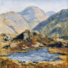 Lake District art original oil painting by Jeff Sudders. Scafell Pike featuring three tarns on a late summer autumn day