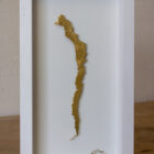 lake district art original 3-D craft design art contour map of lake windermere aerial view cut from one piece of brass and hand polished in a beautiful deep white frame by holly clifford