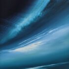 lake district art original acrylic painting by award winning artist jonathan shaw. Northern Skies a contemporary skyscape with big sweeping clouds above the impression of the Arora borealis