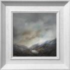 lake district art original oil and mixed media painting of thirlmere. A moody landscape with dark clouds and mountains misty atmosphere and textured foreground