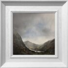 lake district art original oil and mixed media painting of ullswater. A moody landscape with dark clouds and mountains misty atmosphere and textured foreground
