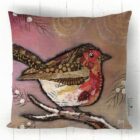 Robin cushion designed by Dawn Maciocia printed on faux suede fabric