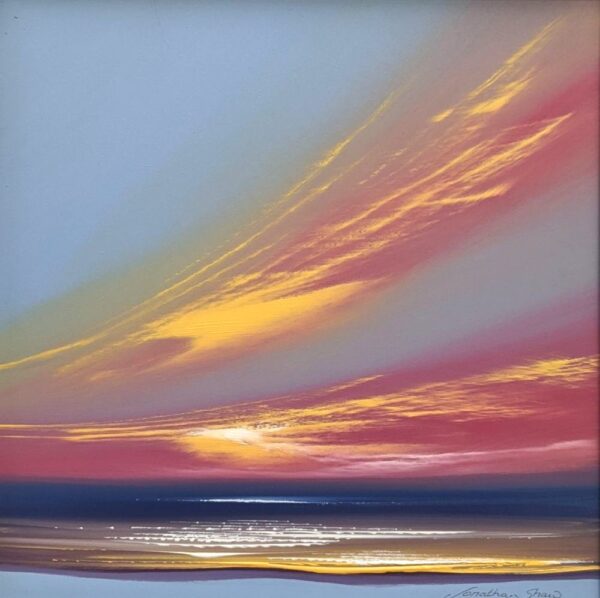 lake district art original acrylic painting by award winning artist jonathan shaw featuring sweeping skies in twilight sunset colours