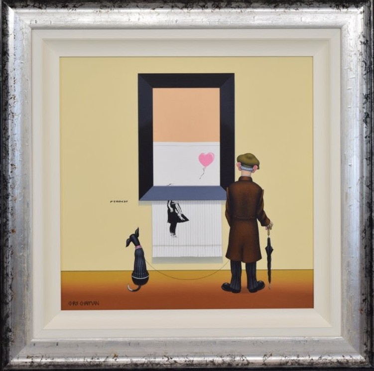 Limited Edition Giclee Print on Canvas by Chris Chapman of his original painting 'Pink Balloon' in the style of 'Pranksy'. Contemporary art. part of Chris' gallery series