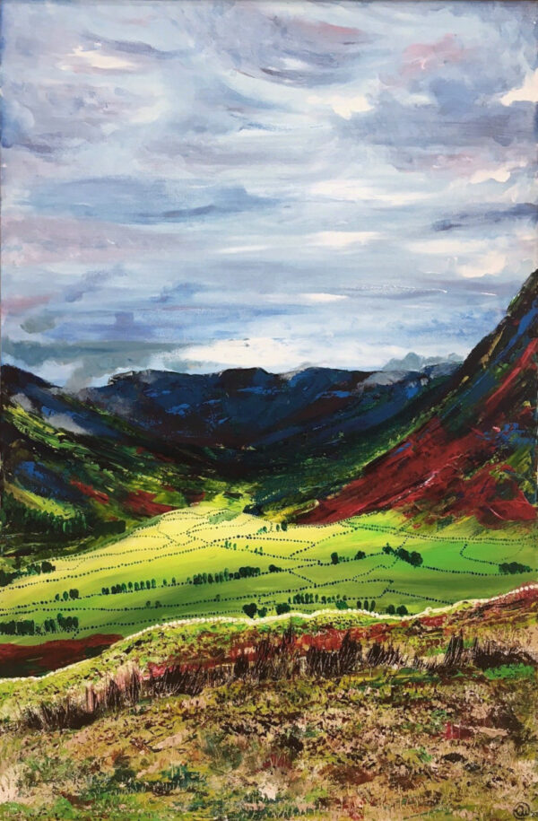 lake district art original acrylic portrait painting by Chantelle Watson of Ambleside great langdale on canvas