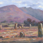 Lake District art print Autumn Colours at Castlerigg Stone Circle near Keswick by Jeff Sudders with purple mountain backdrop.