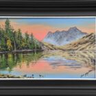 Lake District art original oil painting by Ben Goymour. View over Blea Tarn at sunset / sunrise looking to the iconic langdale pikes