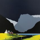 Lake District art by Jay Nottingham. A contemporary original acrylic paintings of Buttermere featuring Fleetwith Pike and surrounding fells in bold silhouettes in a contrasting style.