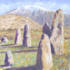 Lake District art original oil painting Castlerigg Stone Circle by Jeff Sudders of some of the stones viewed at close quarterns with Blencathra in the background.