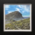 Lake District art original oil painting by Ben Goymour. scafell pike iconic fell summit in blue skies summery greens black frame