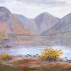 Lake District art print Gorse by Wastwater by Jeff Sudders with autumn colour in the foreground and Yewbarrow and Great Gable at Wasdale Head in the distance.