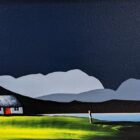 lake district art original acrylic painting by artist jay nottingham. Grasmere and Helm Crag. contemporary bold contrasting landscape with mountain silhouettes