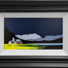 lake district art original acrylic painting by artist jay nottingham. Grasmere and Helm Crag. contemporary bold contrasting landscape with mountain silhouettes