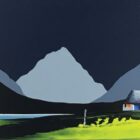 lake district art original acrylic painting by artist jay nottingham. Great Gable & Yewbarrow over Wastwater. contemporary bold contrasting landscape with mountain silhouettes