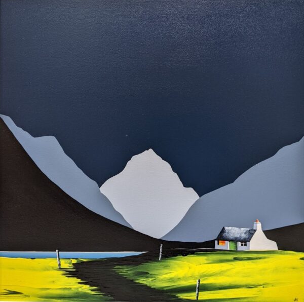 Lake District art by Jay Nottingham. A contemporary original acrylic paintings of Great Gable and Yewbarrow featuring Wastwater & surrounding fells in bold silhouettes in a contrasting style.