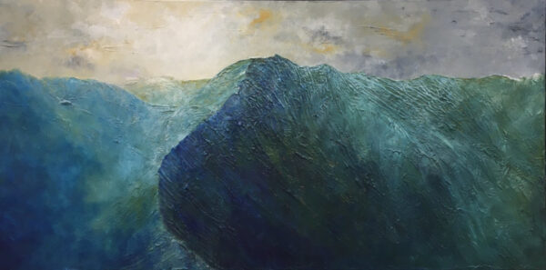 lake district art original mixed media painting by local cumbrian artist tim brown. acrylic plaster textured relief painting depicting green ridge striding edge helvellyn