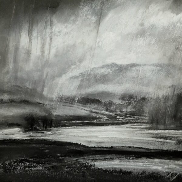 lake district art by mixed media artist daniel cooper. original charcoal painting Hunter of the North Old man Coniston From Tarn Hows