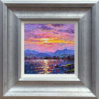 In the Light of Langdale - lake district art - an original oil painting by Andrew Grant Kurtis. A stunning sunset over lake windermere in pink purple and yellow tones