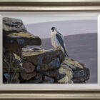 lake district art original oil painting by wildlife artist michael demain of peregrine falcon. photorealistic UK bird of prey framed