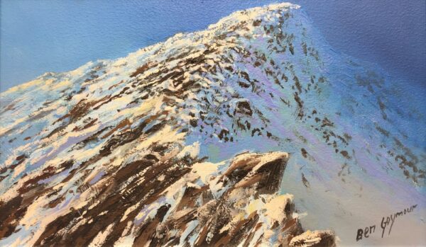 Lake District art original oil painting by Ben Goymour. Sharp Edge on Blencathra in winter covered in snow near keswick