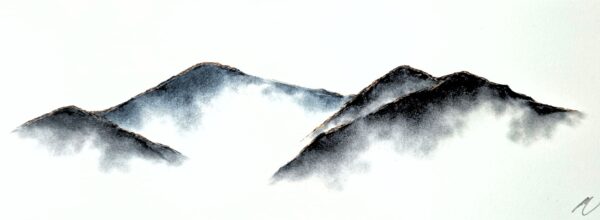 original charcoal art by lake district artist Daniel cooper.Solitude Act 281 - The Skiddaw Fells from Derwentwater - dramatic mountain silhouettes in Keswick