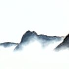 original charcoal art by lake district artist Daniel cooper Solitude Act 286: The Langdales from Windermere - dramatic mountain silhouettes
