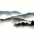 original charcoal art by lake district artist Daniel cooper Solitude Act 288: The Old Man of Coniston - dramatic mountain silhouettes