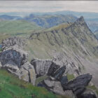 lake district art original oil painting by local artist simon whitfield view of striding edge and red tarn from helvellyn