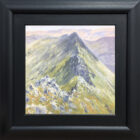 lake district art original oil painting by local artist Jeff Sudders. Summer on the Edge (Striding Edge) the popular and iconic ridge leading the helvellyn on bright green summer tones