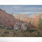 lake district art original oil painting by local artist simon whitfield two hikers descent to grasmere autumnal colours from loughrigg fell