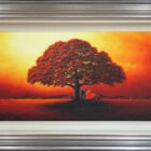 lake district art original oil painting by artist david renshaw adventures of ted and doris northern romance under tree fiery orange sunset