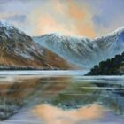 Lake District art original oil painting by Ben Goymour. Wastwater a view from wasdale head to great gable lingmell and scafell with water reflections