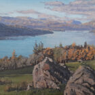 lake district art original oil painting by local artist simon whitfield view over windermere from brantfell